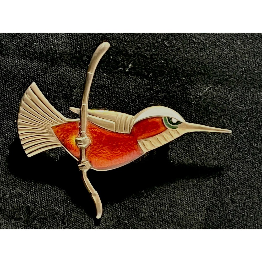 Vintage Ela Denmark Sterling Silver Enamel Hummingbird Brooch 925 Bird Pin